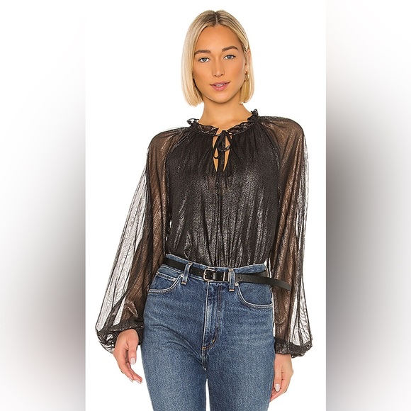 NWT Revolve Live It Up Blouse in Black & Silver - Picture 2 of 3